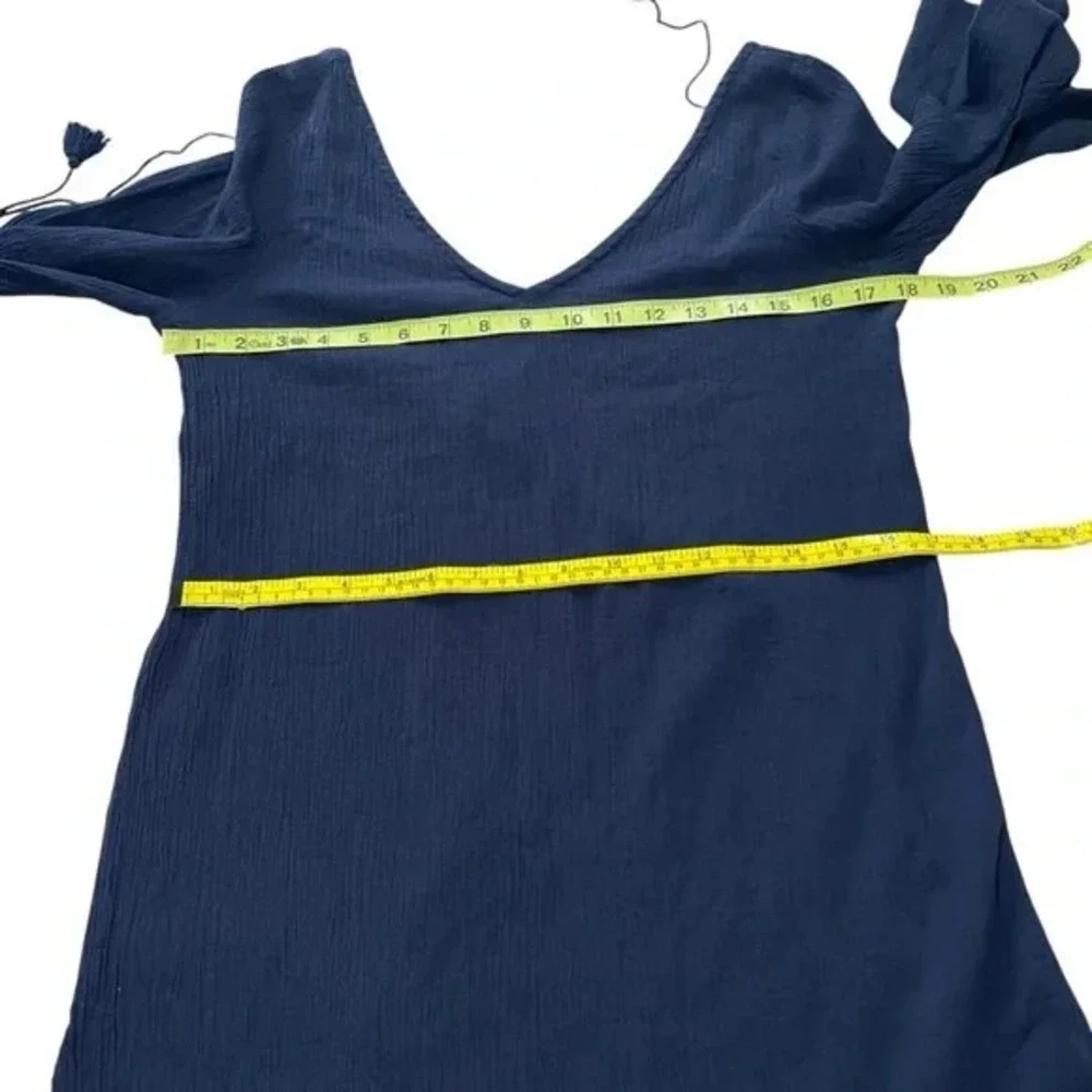 J.Crew Navy Blue‎ Cotton Gauze V-Neck Tunic Top Open Tie Back Small Beachy NWT